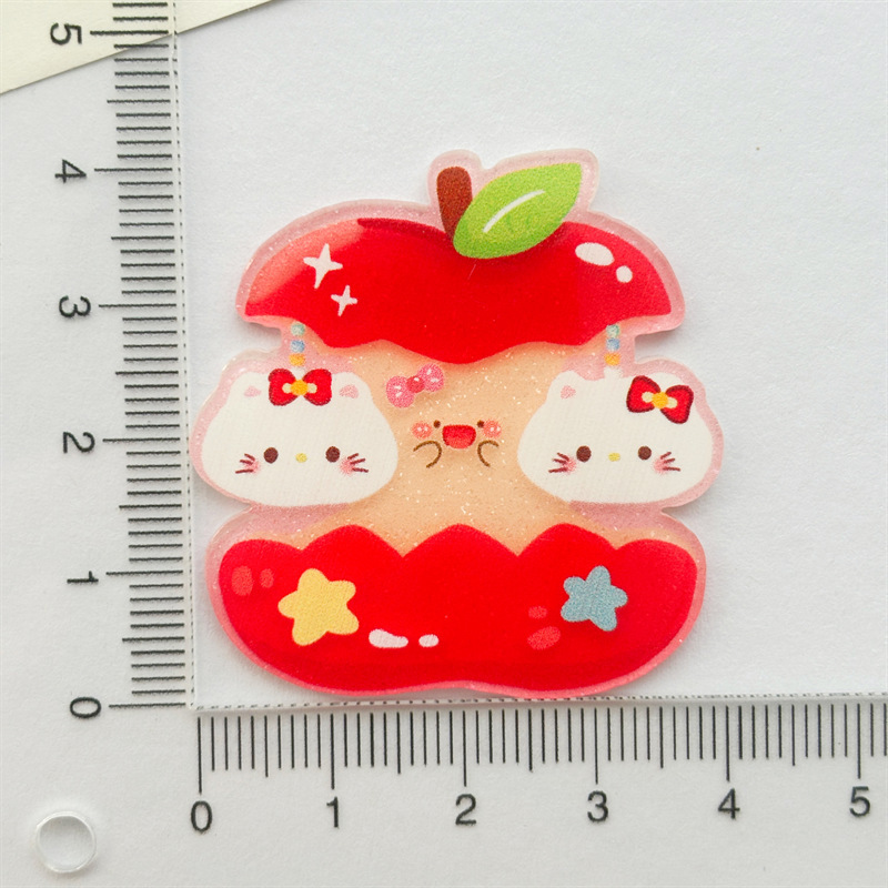 【大号】亚克力卡通可爱苹果猫咪贴片diy发夹胸针冰箱贴饰品配件|undefined