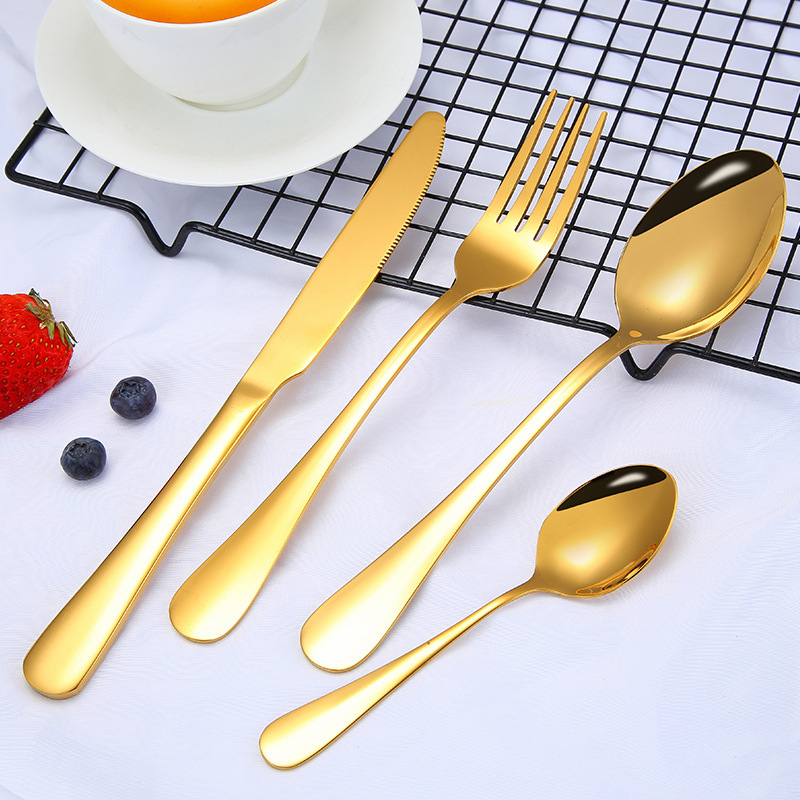 Titanium-plated Western food four main stainless steel tableware steak knife, fork and spoon hotel thickened tableware 1010 rose gold Titanium-plated Western food four main stainless steel tableware steak knife, fork and spoon hotel thickened tableware 1010 rose gold