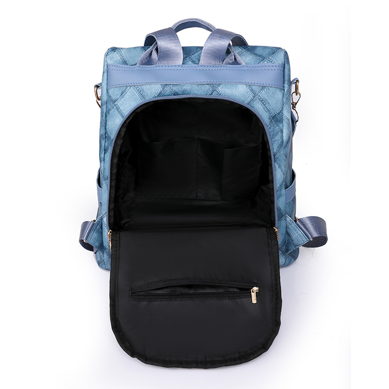 Venta al por mayor transfronteriza 2023 nueva mochila antirrobo casual para mujer moda a cuadros de cuero suave mochila de viaje de doble uso marea