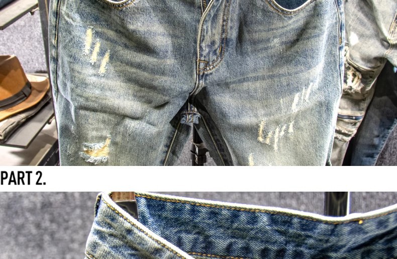 Men's High Street Ripped Denim Shorts Stylish Mid-Length Loose Fitting Straight Leg Casual Patched Five Point Pants_mkmklike.com