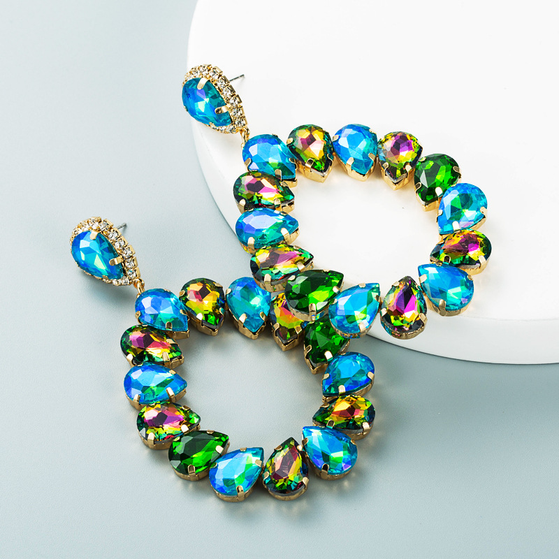 Fashion Alloy Diamond Colored Glass Diamond Drop-shaped Earrings Wholesale Nihaojewelry display picture 5