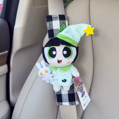 Cover Anti-Strangle Belt Car Decoration Sürətlər qutusu və əl tormozu başlıqları - genuine-powerpuff-girls-shoulder-cover-black-plaid-burlap-green-pajamas-plush