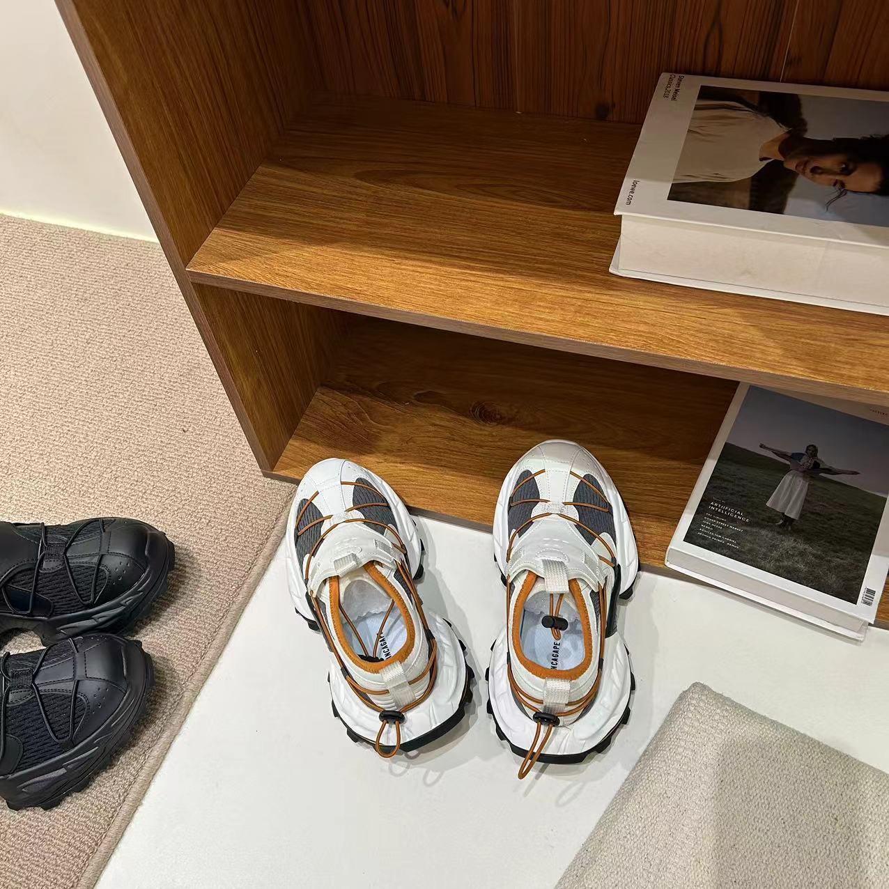 Damen Freizeitschuhe Mit Klettverschluss Weiße Dad Sneaker_voghion.com