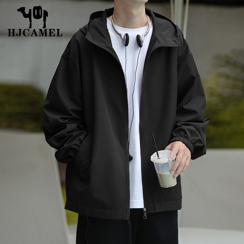 Camel HJCAMEL workwear coat men's trendy windbreaker loose autumn Hong Kong style hooded spring jacket fashion brand
