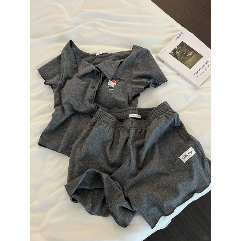 卡通kitty猫2025新款睡衣女夏季休闲简约短袖家居服夏天可外穿薄|undefined