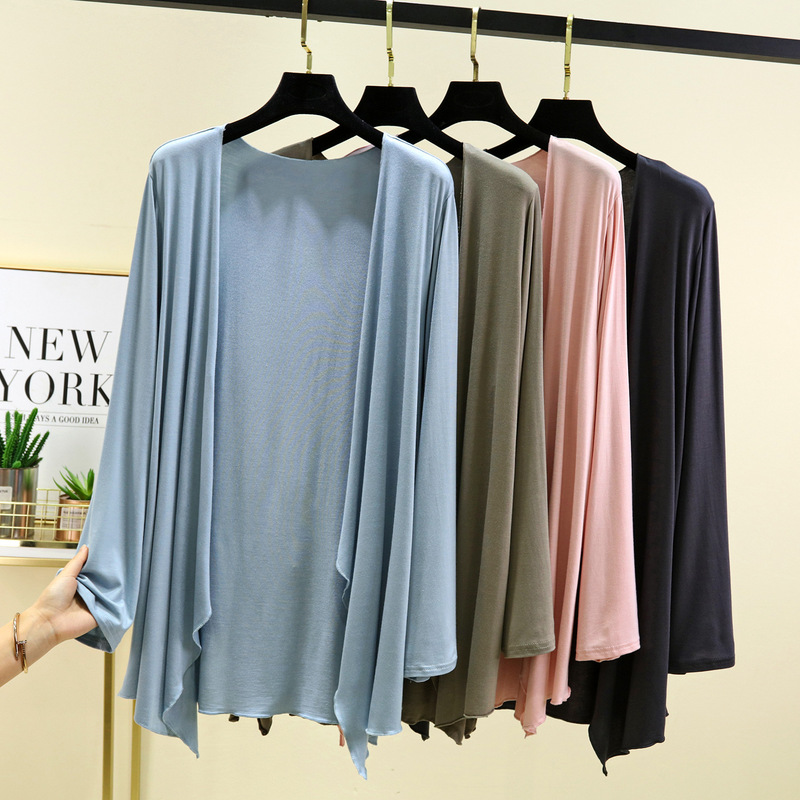 Summer New Modal Midi Cardigan Irregular Loose Large Size Sun Protection Clothing Thin Long Sleeve Air-conditioning Shirt