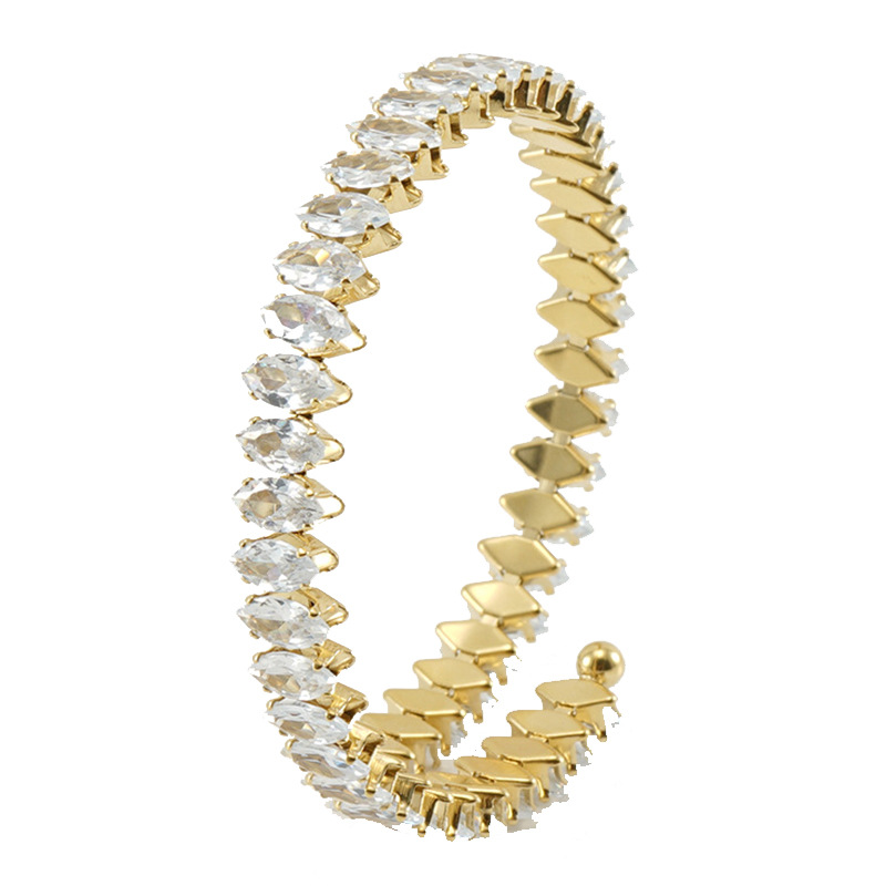 Solid Color Pattern Streetwear Solid Color Stainless Steel Inlay Zircon Bangle