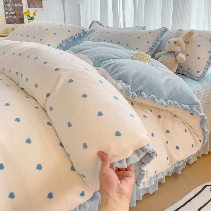 冬季加厚牛奶绒床上四件套珊瑚绒床盖宿舍双面加绒被套法兰绒床品