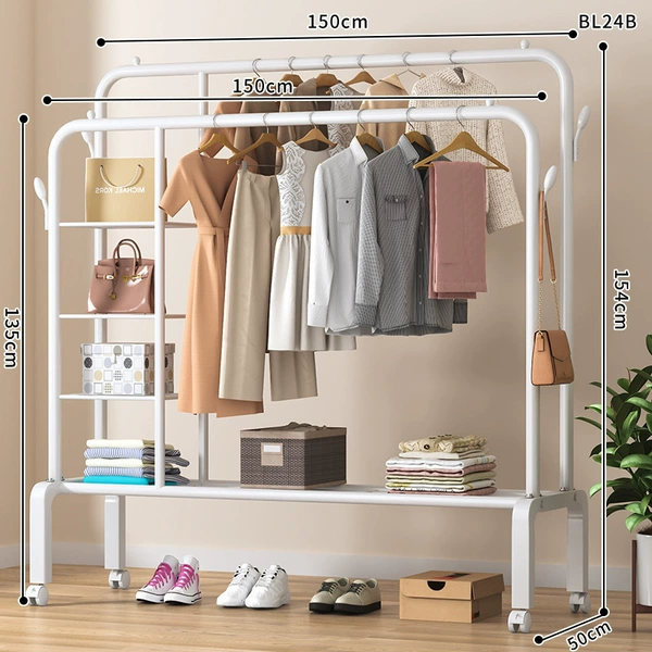 Side storage net single layer double pole + coat hook 150 white + wheel ⚑★