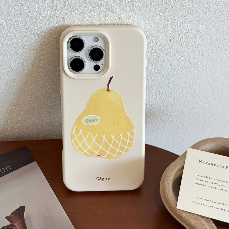 iPhone16、Apple携帯電話ケース、17promax、ニッチな黄色の梨、第13世代、第14世代、ミニマルな第15世代、シリコン製|undefined