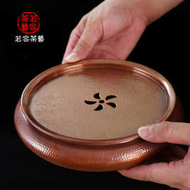 手工纯铜壶承复古风茶壶托金属中式干泡台潮州功夫茶单层养壶茶托