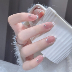New style fresh and sweet French diamond manicure patches fake nails small fresh handmade wearable nails wholesale A26