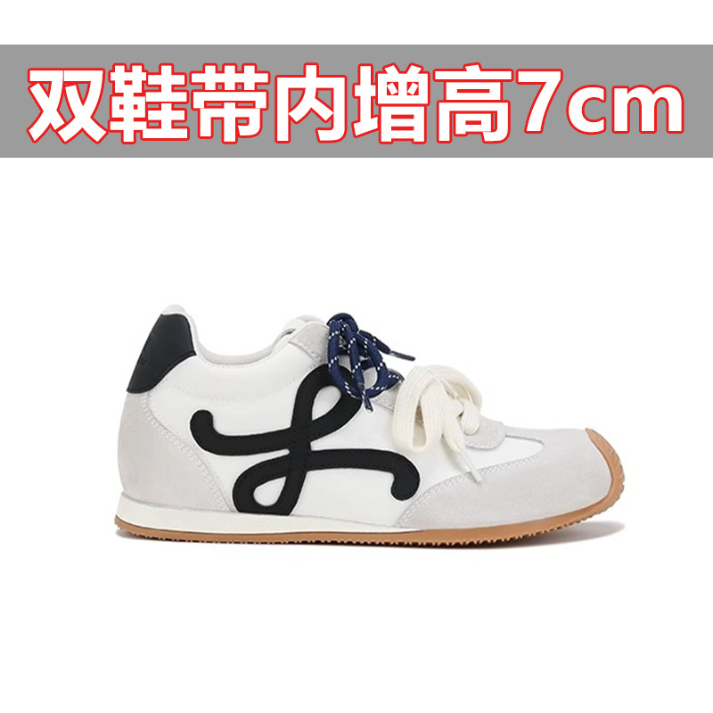 Versión de piel de vaca ~ Su Yinyin 7cm realza los zapatos de entrenamiento alemanes para mujer, zapatos deportivos casuales de suela gruesa retro, zapatos Forrest Gump