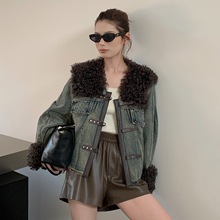 海宁2025秋冬新款短款托卡皮毛一体拼接牛仔皮草外套女鹅绒羽绒服