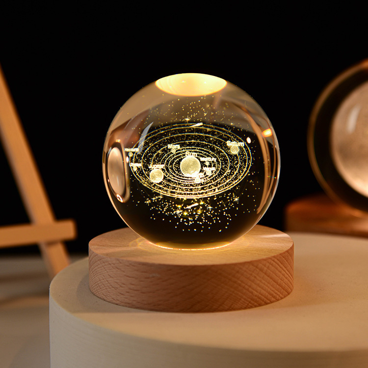 Crystal ball with light base astronaut 3d inner carving crystal ball warm light crystal ornaments night light starry sky dream lamp