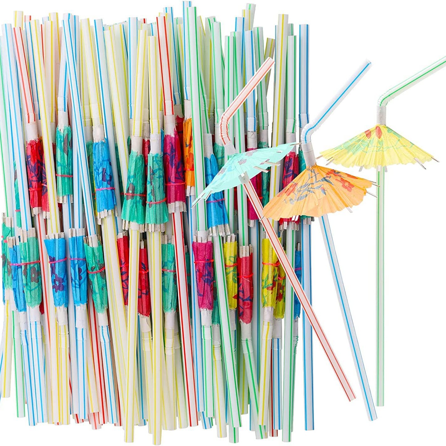 Desechable Hawaiano pequeño paraguas paja Flamingo piña cóctel paja jugo beber paja artesanía