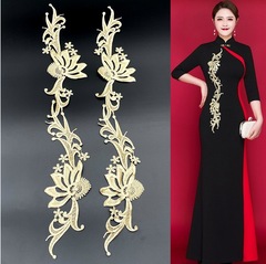 Factory direct sales cash pure color long strip water soluble embroidery transfer for qipao formal dress clothing embroidery accessories