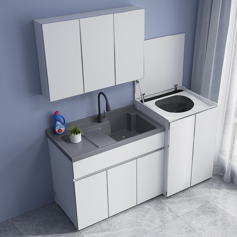 Space aluminum washing wardrobe impeller flip washing machine partner integrated Cabinet combination balcony laundry sink basin with washboard Space aluminum washing wardrobe impeller flip washing machine partner integrated Cabinet combination balcony laundry sink basin with washboard