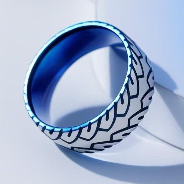 Stackable Men's Titanium Steel Ring Etched Tire Pattern Jewellery_voghion.com