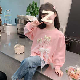 女童秋装卡通圆领卫衣2024新款中小童韩版立体装饰上衣外穿打底衫