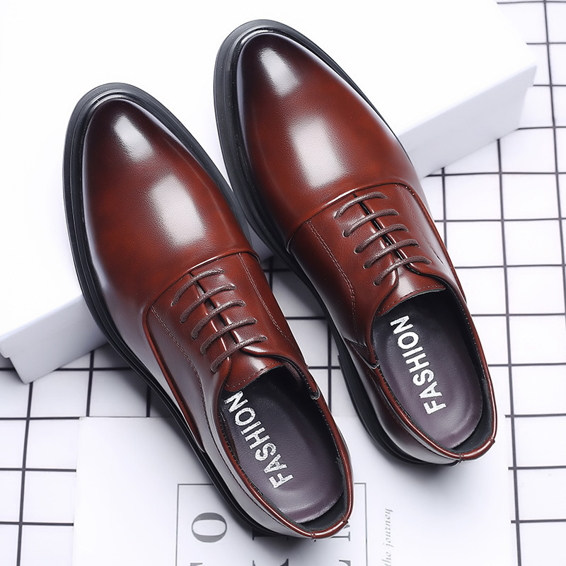 Multi style leather men's casual oversized business dress shoes, pointed tie up wedding shoes_vogvips.com