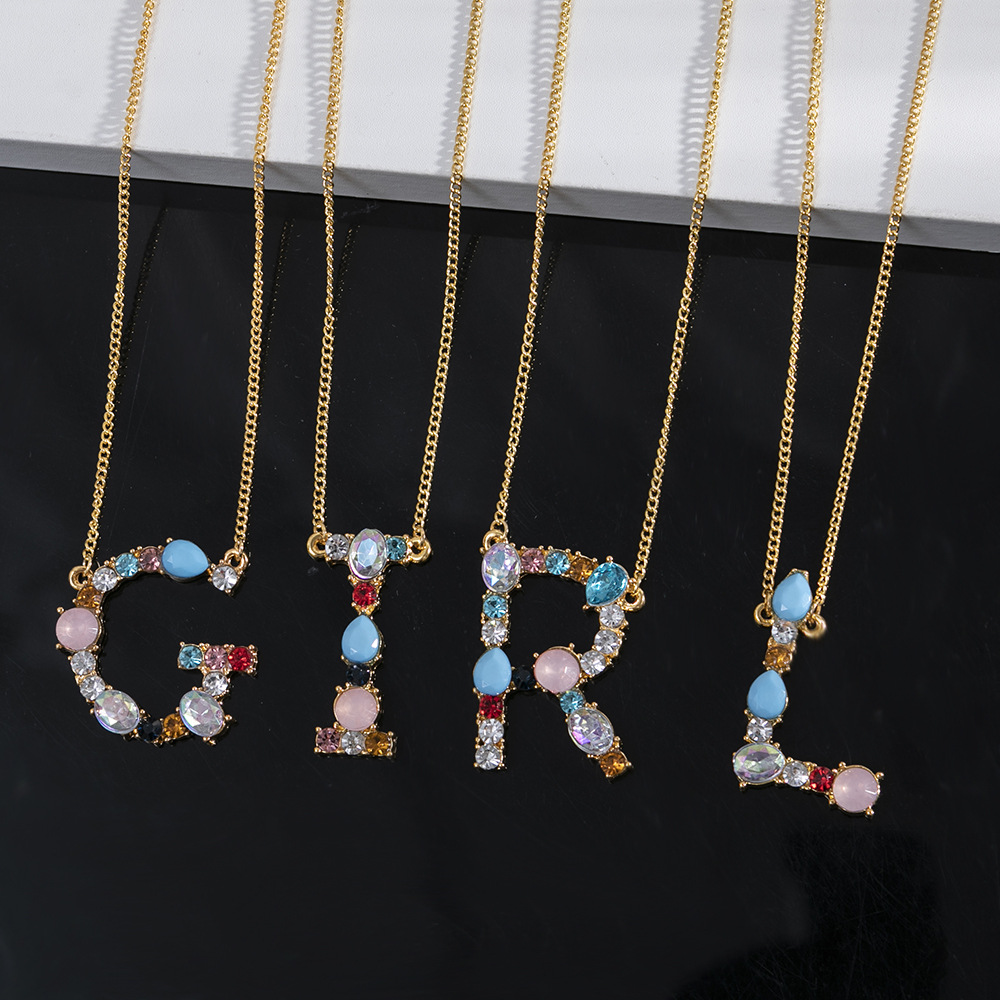 1 Piece Simple Style Letter Alloy Plating Rhinestones Women's Pendant Necklace display picture 2