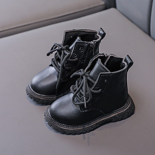  new autumn and winter second cotton warm baby girl's thin velvet lace-up leather boots boy's Martin boots cute printed short boots