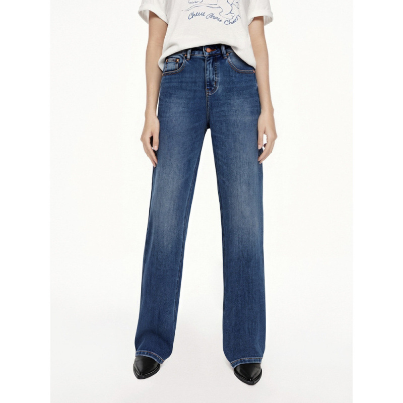 Four-Way Stretch Blue Women's 2025 Autumn New Style* Embossed Design High-Waisted Frayed Edge Slimming Straight-Leg Jeans Four-Way Stretch Blue Women's 2025 Autumn New Style* Embossed Design High-Waisted Frayed Edge Slimming Straight-Leg Jeans