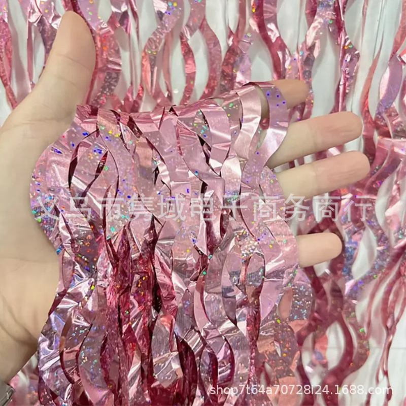 Nuevo cimitarra láser transfronteriza cortina de seda de lluvia cortina de seda de lluvia ondulada decoración de fondo fiesta de cumpleaños fotografía decoración de escena