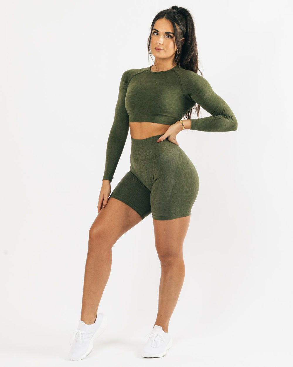 Sports Solid Color Round Neck Active Bottoms Crop Top Leggings