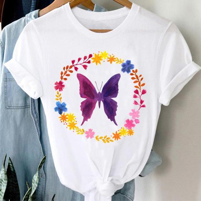 Women's T-shirt Short Sleeve T-shirts Printing Casual Plant Butterfly display picture 2