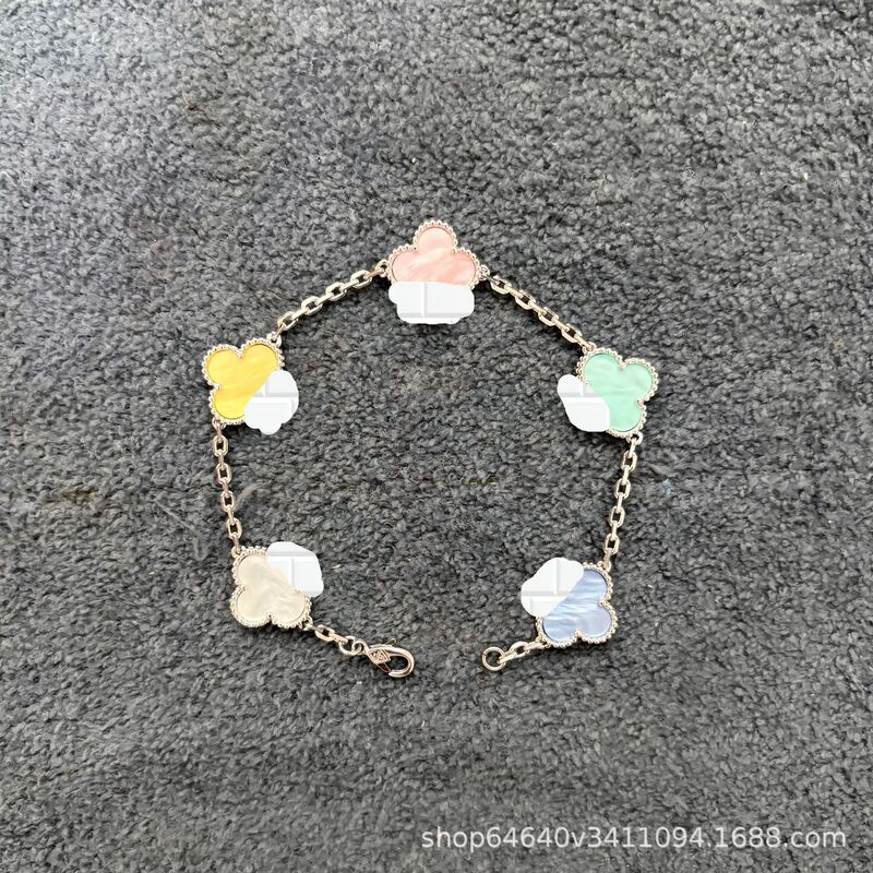 High-End Version Thick Chain Four-Leaf Clover 15mm Five-Leaf Bracelet for Women, Mixed Color Texture, 18K Rose Gold, Thickened, Factory Supply