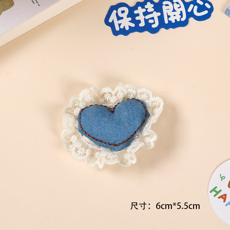 可爱少女蕾丝边牛仔卡通玩偶小猫kt爱心五星布艺配件胸针发饰diy|undefined