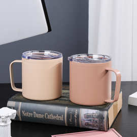 跨境304不锈钢保温杯 双层咖啡杯 真空礼品杯12OZ手柄办公杯定制