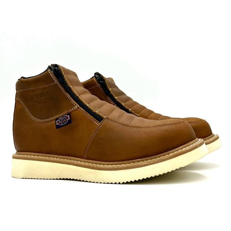 2026 Autumn and Winter Cross-Border Export New Double Zipper Work Boots Wedge Heel Goodyear