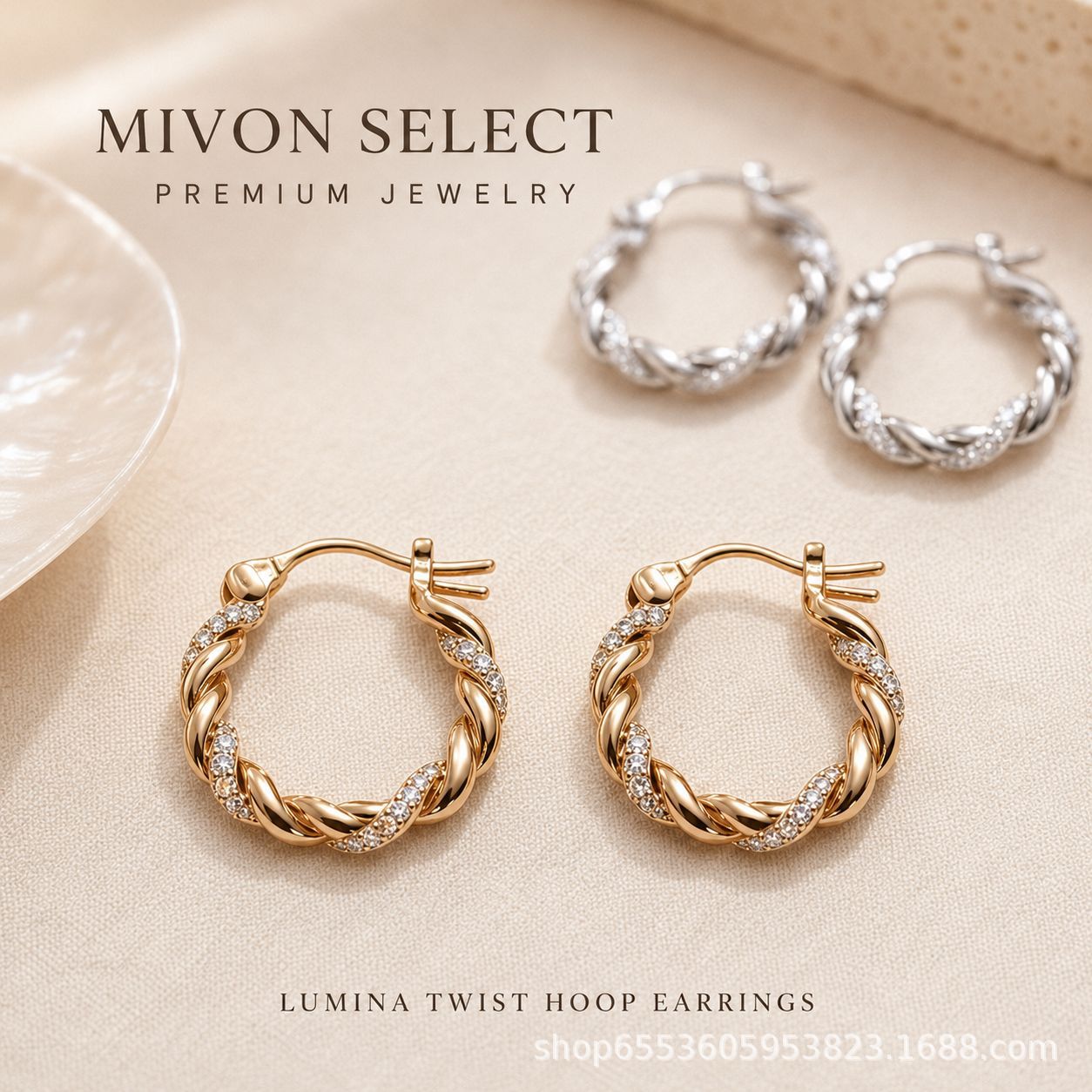 925 sterling silver moissanite twisted earrings, Korean fashion sparkling diamond hoop earrings, light luxury and high-end feel, wholesale