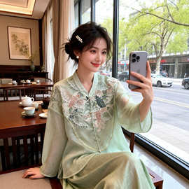 南油桑蚕丝新中式防晒衫女欧根纱提花鱼戏莲刺绣对襟盘扣国风上衣