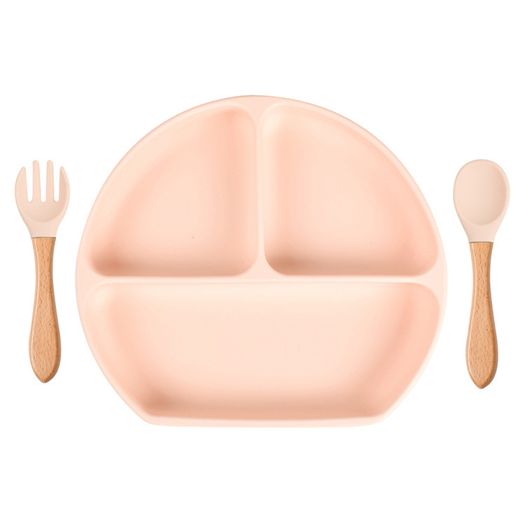 スポット分格子供食器ベビー吸盤シリコンボウル赤ちゃんスプーンストロー一体式シリコン皿|undefined