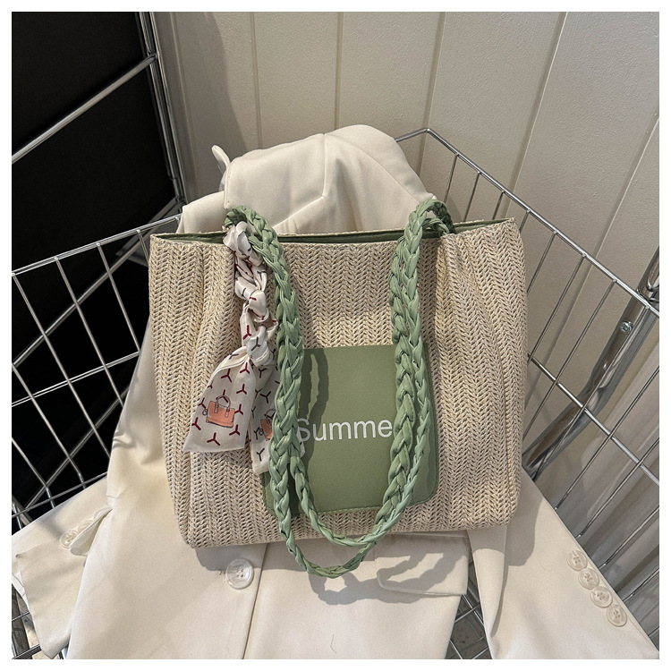 Women's Medium Straw Letter Color Block Vacation Beach Zipper Tote Bag display picture 17