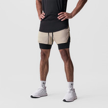 夏季新品男士运动休闲短裤双层假两件马拉松篮球健身排汗速干短裤