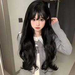 Cheng Ming Human Hair Women's Black Brown Sweet Wavy Long Curly Hairstyle 2023 Autumn/Winter Fashion Full Head Cover