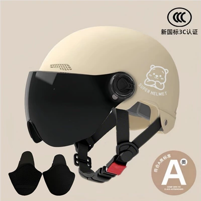 and Women, Battery Car, All-Season – Motosiklet kaskı (dəbilqə) - 02-khaki-brown-short-glasses-silver-white-bear-ear-protection