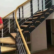 厂家供应双梁别墅复式爬梯家装楼梯工程室外钢木楼梯