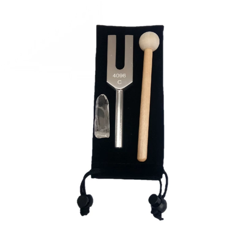 Заводская поставка алюминиевого сплава 4096 Гц Кристаллический энергетический камертон со-вибрацией квадратный камертон с полным деревянным тюнинговым молотком и кристаллом