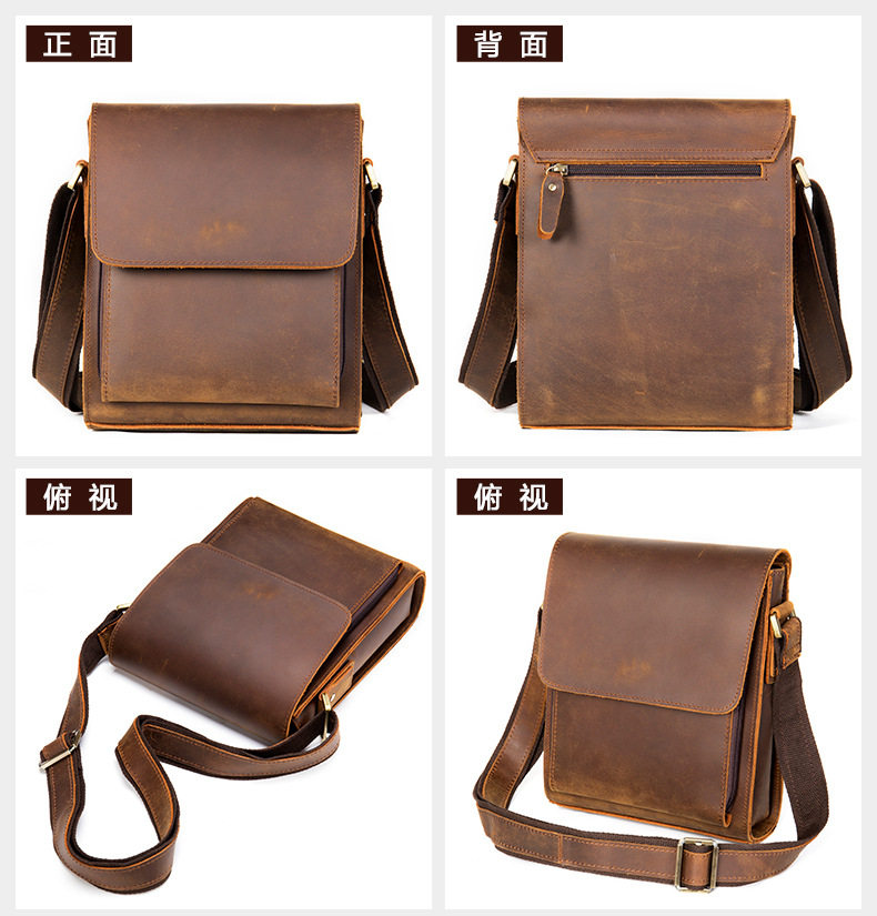 Túi đeo chéo nam da thật da ngựa điên phong cách retro, túi đeo vai đựng vừa máy tính bảng 8 inch — 1323 màu nâu, 1323cà phê, 6097 cà phê đen, 6097 màu nâu chi tiết 10