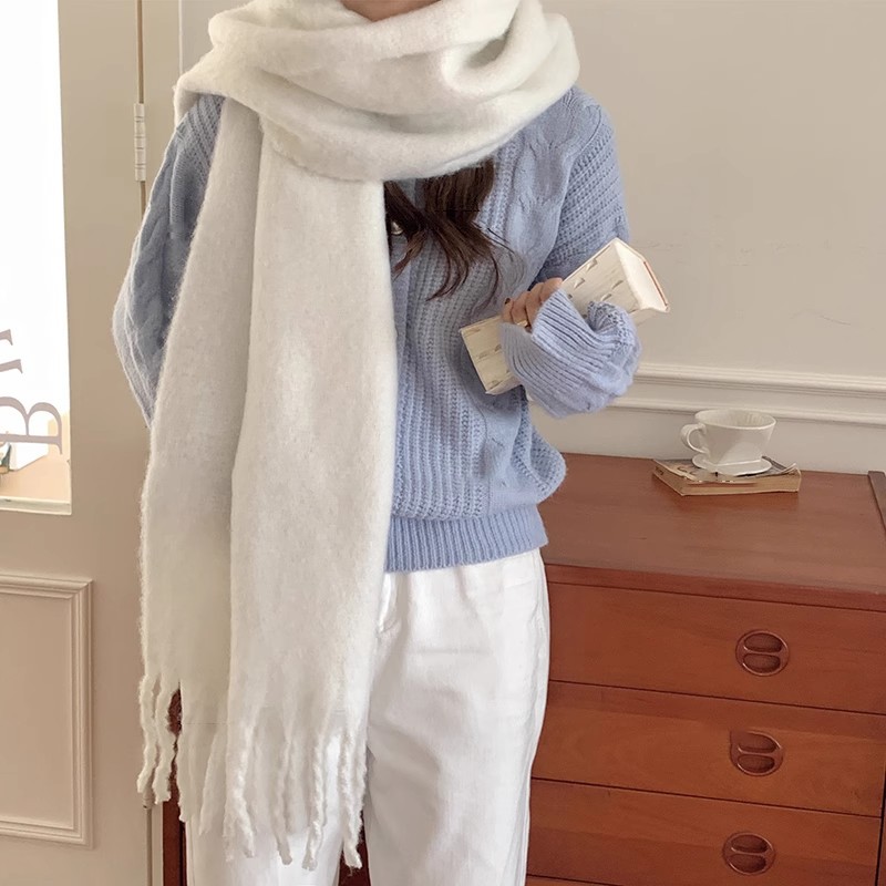 Mohair de couleur unie pour filles 2023 automne et hiver nouvelle version coréenne polyvalente étudiant i mitation cachemire châle chaud_voghion.com