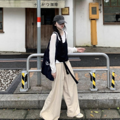 韩系绑带针织衫长袖t恤女秋季设计感辣妹撞色修身叠穿上衣两件套
