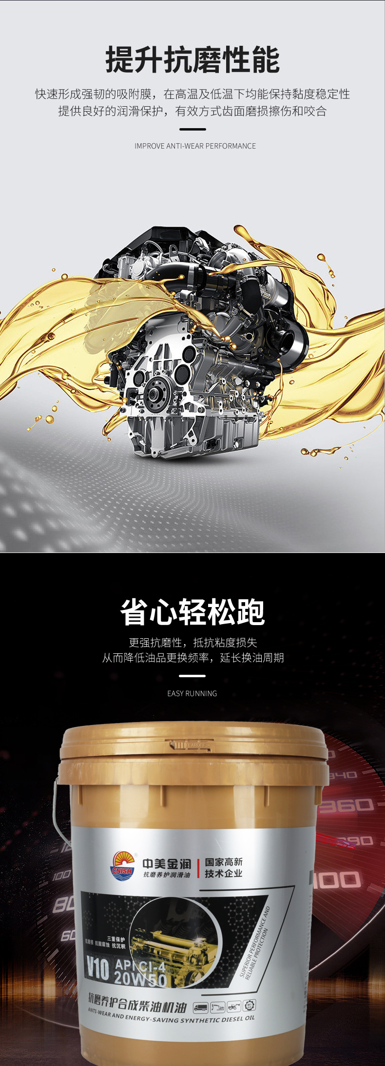 V10 diesel engine oil, suitable for cars, machinery, and engines, for all-season use, with anti-wear and protective properties, synthetic diesel engine oil