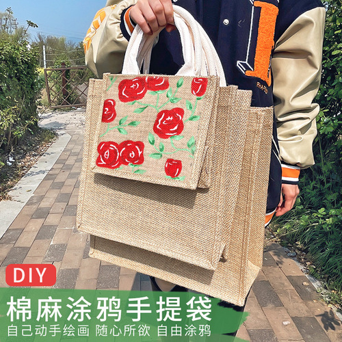 Hand-painted Linen Bag DIY Kit Children's Painting and Doodle Linen Tote Bag Cotton Linen Bag Children's Gift