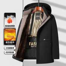 冬季男装派克服中老年人爸爸新款棉服加绒加厚中长款棉衣防风外套